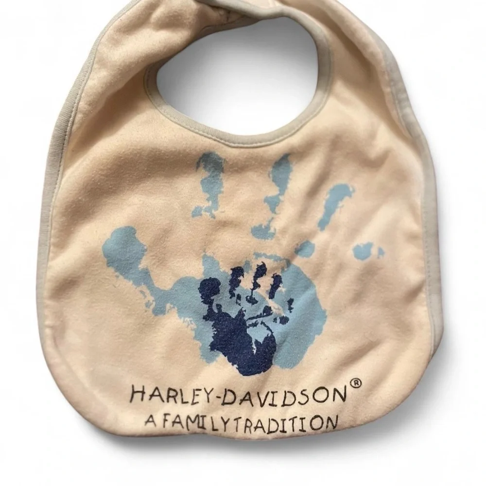 Vintage Haley Davidson Baby Bib Handprints Motorcycle